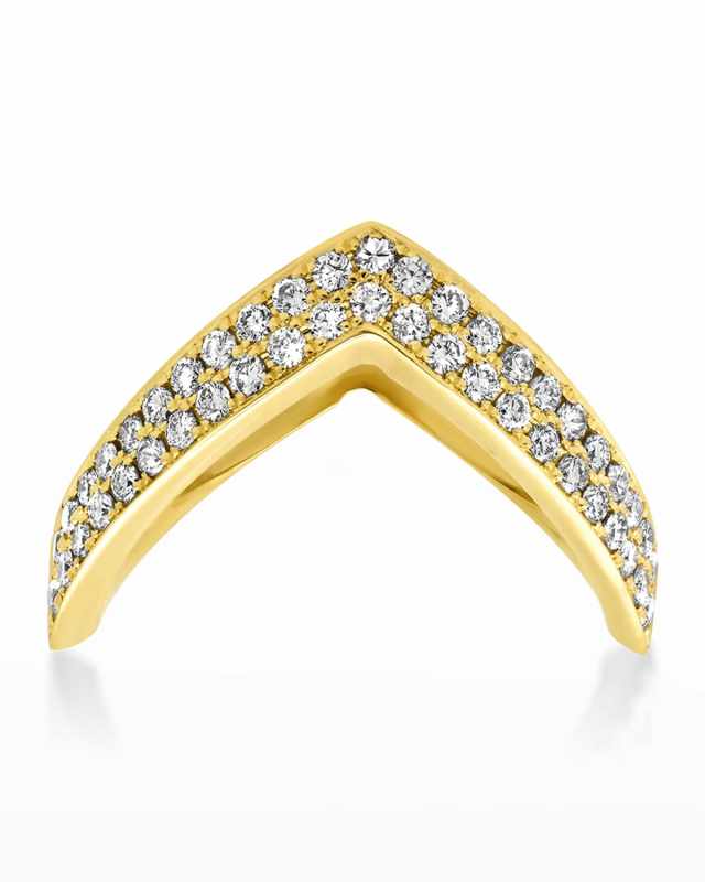 18k Yellow Gold Large Diamond "V" Ring, Size 6.5